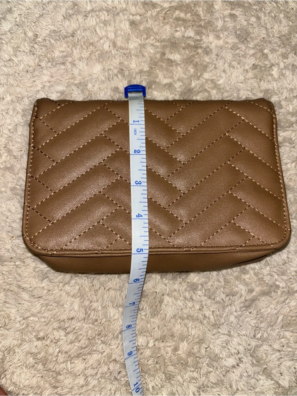 Quilted Tan Shoulder Bag/Purse - Women's Crossbody with gold chain strap
